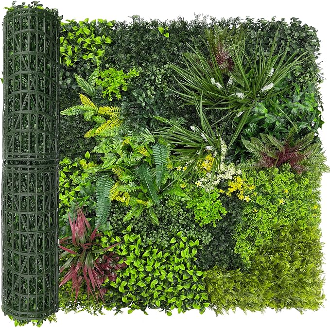 Artificial Plant Wall Boxwood Roll: 48"x120" UV Resistant Green Leaves Faux by DOPGIB
