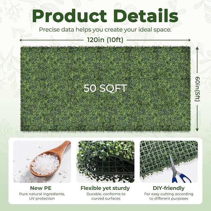 Artificial Boxwood Backdrop Roll: 60"x120" UV-Anti Greenery Faux Grass Hedge - Image 2