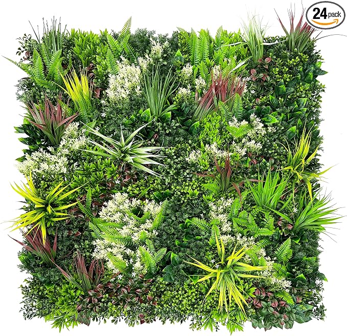 ODTORY Artificial Plant Wall Panels: 20"×20" 24P UV-Anti Faux Grass Wall by ODTORYHOME