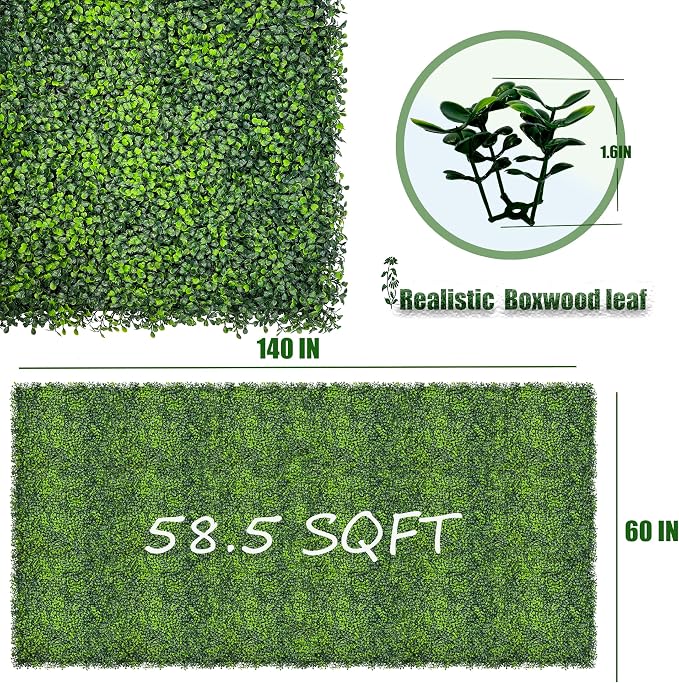 Artificial Boxwood Roll Panels: 60"x 140" UV-Anti Faux Ivy Leaves Grass Wall - Image 2